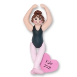 BALLERINA in Black Leotard Ballet Dancer Personalized Dance Ornament in Custom Gift Box - Brunette