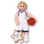 Boy Basketball Player-Male Handmade Polymer Clay Ornament  in Custom Gift Box - BLONDE