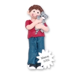 Boy with Kitten Personalized Christmas Ornament in Custom Pillow Box