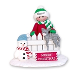 Little kid with Gray Kitty Cat on Fence