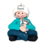 Boy sitting with Kitten Personalized Christmas Ornament