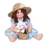 Country Girl with Straw Hat & Basket of Flowers