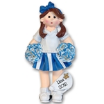 RESIN<br>Blue Cheerleader Girl<br>Personalized Ornament