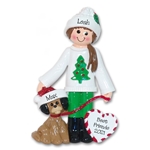 Girl in Christmas Sweater w/Puppy Dog Personalized Christmas Ornament - RESIN