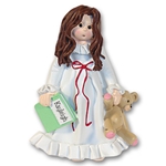 RESIN PJ Girl in Nightgown Brunette Personalized Ornament