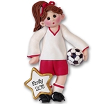 Giggle Gang Girl Soccer Player Handmade Polymer Clay Ornament (Brunette) - Limit Edition