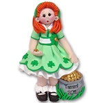 St. Patty's Day Irish Girl Handmade Polymer Clay Personalized Ornament-in Gift Box