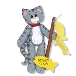 Gray tabby Kitty Cat Fishing Personalized Ornament