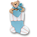 Large Bear in Blue Stocking  Personalized Baby Ornament Ornament