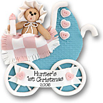 Baby Bear in Blue Buggy <br>Personalized<br>Baby Ornament