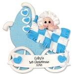 Baby Boy in Buggy Ornament Personalized 1st Christmas Ornament - Limited Edition