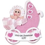 Baby Girl in Buggy Ornament Personalized 1st Christmas Ornament - Limited Edition