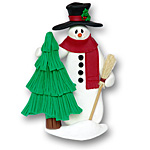 Snowman w/Tree & Broom Personalized Christmas Ornament