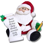 Santa w/List Handmade Personalized Christmas Ornament