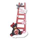 Black Bear Girl with Wooden Ladder Handmade Polymer Clay Figurine