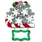Merry Mouse Family of 5 Personalized Family Ornament