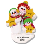 Snowman Family of 3 w/Stars Personalized Family Ornament - Limited Edition