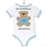 Onesie w/Teddy Bear for Boy Baby's 1st Christmas Ornament  - Limited Edition