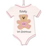 Onesie w/Teddy Bear for Girl Baby's 1st Christmas Ornament  - Limited Edition