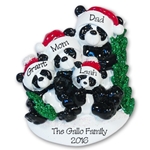 Panda Bear Family of 4<br>RESIN Personalized Family Ornament
