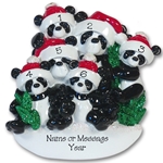 Panda Bear Family of 6 RESIN Personalized Family Ornament