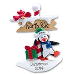 Petey Penguin At the North Pole Personalized Ornament - RESIN