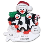 Petey & Polly Penguin Single Parent/Grandparent Ornament-2 Children RESIN