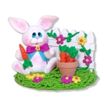 Bunny Rabbit with Picket Fence & Pot Figurine - Easter Decor