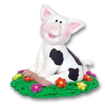 Handmade Polymer Clay Pig with Flowers Figurine