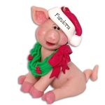 Personalized Pig w/Santa Hat Christmas Ornament