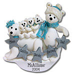 Polar Bear Family of 5 Personalized Christmas Ornament