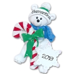 Polar Bear w/Candy Cane Personalized Christmas Ornament