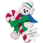 Polar Bear w/Candy Cane Personalized Christmas Ornament