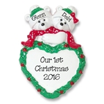 Polar Bear Couple w/Heart Personalized Couples Ornament - RESIN