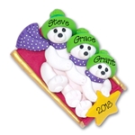 Polar Bear Family of 3 on Sled Personalized Family  Ornament 2 - Limited Edition