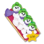 Polar Bear Family of 4 on Sled Personalized Family  Ornament 2- Limited Edition