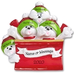 Polar Bear Family of 4 in Sleigh / Toboggan Personalized Ornament - RESIN