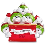 Polar Bear Family of 5 in Sleigh / Toboggan Personalized Ornament - RESIN