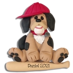 Puppy with Baseball & Bat - Handmade Polymer Clay Ornament - Limited Edition