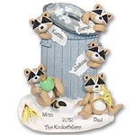 Rocky Raccoon Family of 5 Personalized Family Ornament
