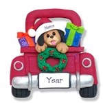 Puppy Dog in Red Pickup Truck Personalized Ornament - Limited Edition
