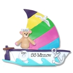 Sailboat w/1 Bear Personalized Family Ornament - RESIN