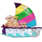 Sailboat w/3 Bears<br>Personalized Family Ornament<br>RESIN