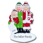 Family Ornament of 3 Fun in the Snow Personalized Christmas Ornament