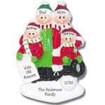Family Ornament of 4 Fun in the Snow Personalized Christmas Ornament