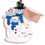 Covid-19 Corona Virus Snowman Family of 3 w/Face Masks Pandemic Ornament