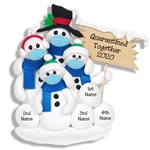 Covid-19 Corona Virus Snowman Family of 4 w/Face Masks Pandemic Ornament