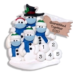 Covid-19 Corona Virus Snowman Family of 5 w/Face Masks Pandemic Ornament