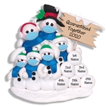 Covid-19 Corona Virus Snowman Family of 6 w/Face Masks Pandemic Ornament