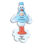 Stork w/Baby Boy<br>Personalized Baby Ornament